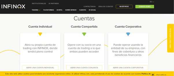 Tipos de cuentas Infinox